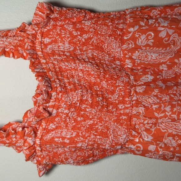 Crown & Ivy Orange Floral Shirred Maxi Dress Tiered Ruffle Girls Size M - Picture 3 of 4